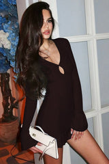 V Neck Flare Sleeve Bodycon Dress