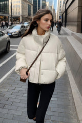 Cropped Faux Leather Insulated Puffer Jacket