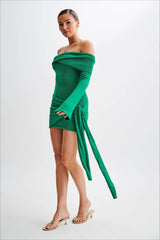 Off Shoulder Tie Knit Sweater Dress