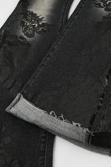 Vintage Plant Print Flared Jeans