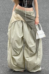 West Coast Style Pleated Ribbon Cargo Pants