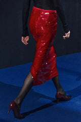 High Waist Sequin Slit Bodycon Skirt