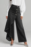 Washed Denim Button Detail Relaxed Long Jeans