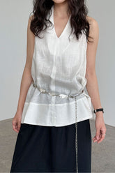 Halter V Neck Linen Casual Tank Top