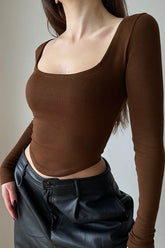 Square Neck Long Sleeve Knit Top