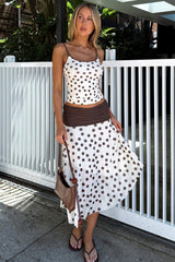 Polka Dot Color Block Cami Crop Top Midi Skirt Set