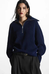 Fashion Wool Blend Open Collar Sweater Navy blue / XS