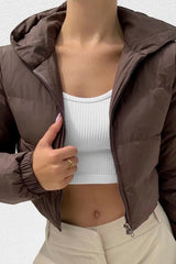 Short Hooded Quilted Puffer Jacket S / Brown