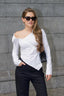 Asymmetric Off Shoulder Diagonal Button Blouse