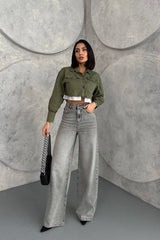 High Waist Straight Floor Jeans Grey / S