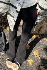 Solid White Plush Flared Knit Pants