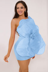 One Shoulder 3D Floral Bodycon Floral Dress