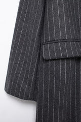 Wool Stripe Notch Collar Long Overcoat