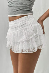 Sexy Tiered Lace Trim Mini Cake Skirt