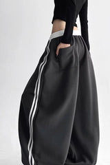 Contrast High Waist Athletic Fluid Wide Leg Pants