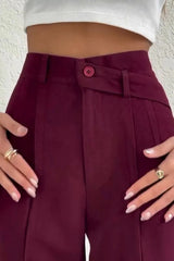 Button High Waist Solid Long Fluid Pants