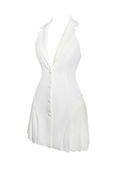 Reyna White Backless Charming Pleated Mini Blazer Dress Dresses