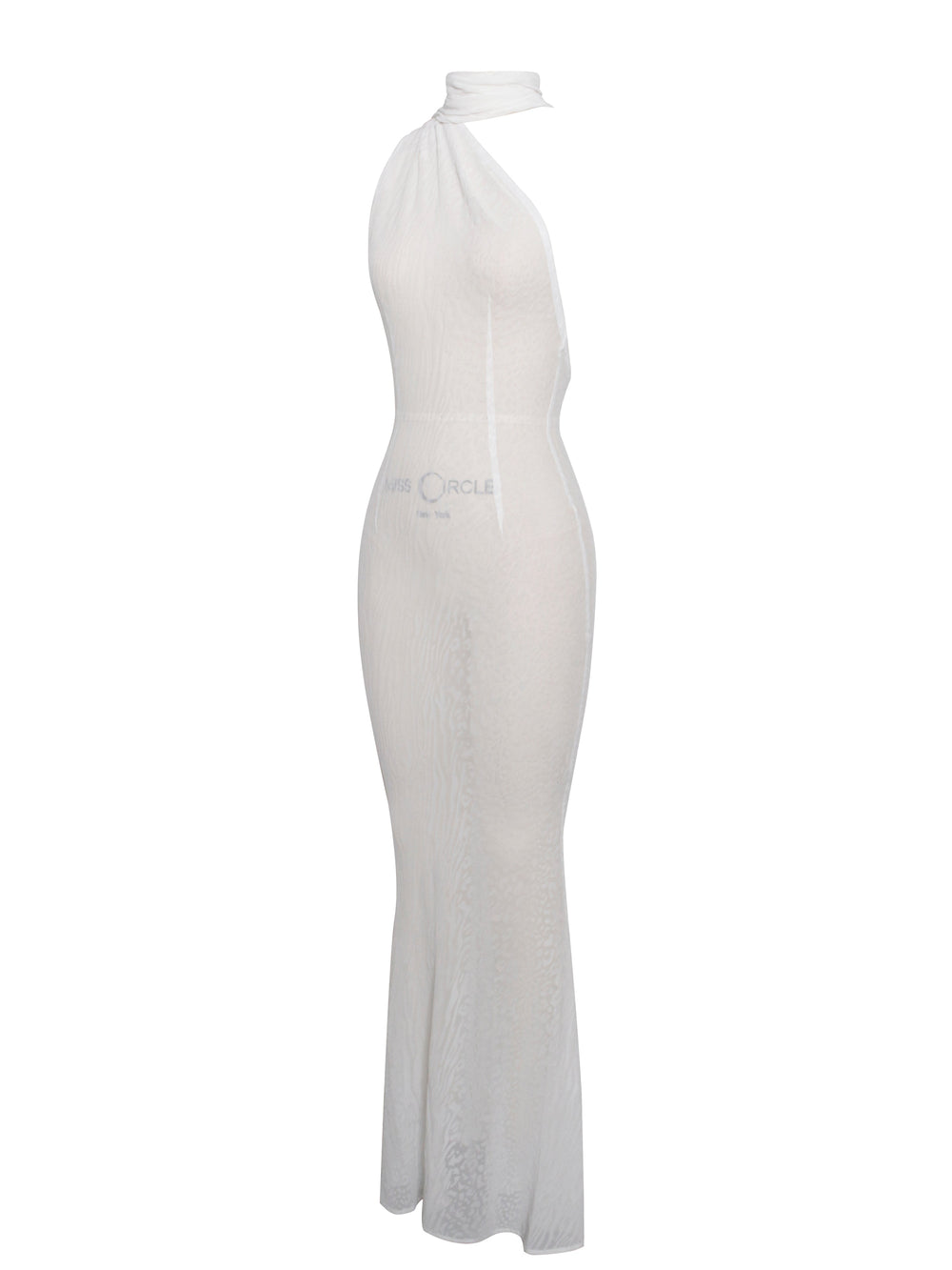 Olena White Burnout Velvet Animal Trendy Print Mesh Halter Neck Maxi Dress Dresses