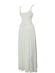 Ulissa Light Green Square Neck Trendy Jacquard Textured High Slit Maxi Dress Dresses