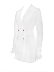 Quilla White Feather Crystal Graceful Sleeve Backless Blazer Dress Dresses