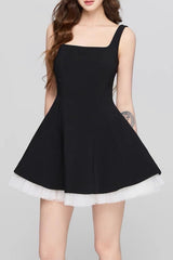 Square Neck Mesh Panel Mini Dress