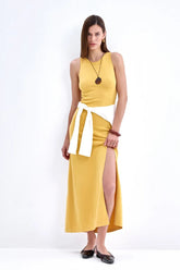 Elegant Knit Sleeveless Sweater Dress S / Yellow