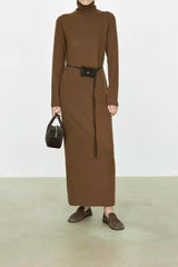 High Neck Flocked Slouchy Knit Dress