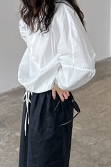 Lapel Collar Hem Drawstring Blouse