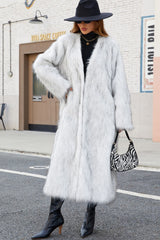 Plush Faux Fur V-Neck Long Overcoat