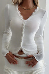 Lace Detail Long Sleeve Knit Top