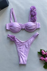 3D Flower Off Shoulder Strap Bikini Set