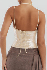 Halter Sequin Back Tie Tank Top