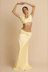 Ruched Panel Strapless Top High Waist Skirt Set