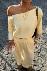 One Shoulder Crop Top Wide Leg Pants Set