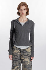 Mock Two-Piece Half-Zip Knit Top