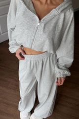 Casual Loose Fit Hoodie Cinched Waist Jogger Pants Set
