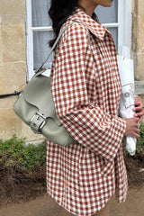 Checkered Lapel Midi Trench Overcoat