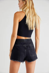 Chic Denim Distressed Hem A-Line Skirt