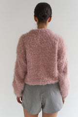 Solid Color Button-Up Faux Fur Knit Sweater