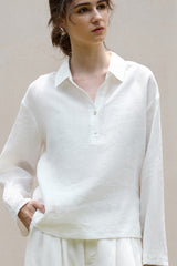 Linen Polo Collar Relaxed Blouse