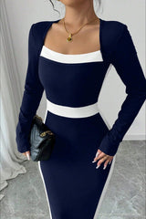 Color Block Panel Bodycon Cocktail Dress