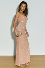 Mesh Rhinestone Cami Maxi Party Dress