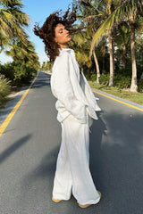 Cotton Long Sleeve Button Down Shirt Pants Set