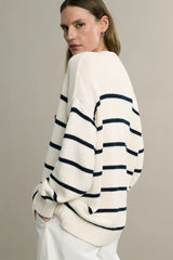 V Neck Striped Cotton Sweater