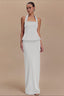 Solid Halter Backless Maxi Formal Dress S / White