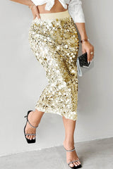 Solid Sequin High Waist Midi Christmas Skirt
