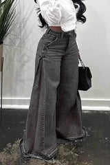 Y2K Patchwork Fringe Relaxed Long Flare Jeans