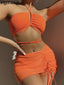 3 Piece Skirt Halter Bikini Set Orange / S