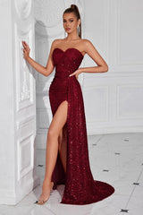 Strapless Split Maxi Party Dress