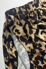 Off Shoulder Flared Long Sleeve Leopard Crop Top Shorts Set